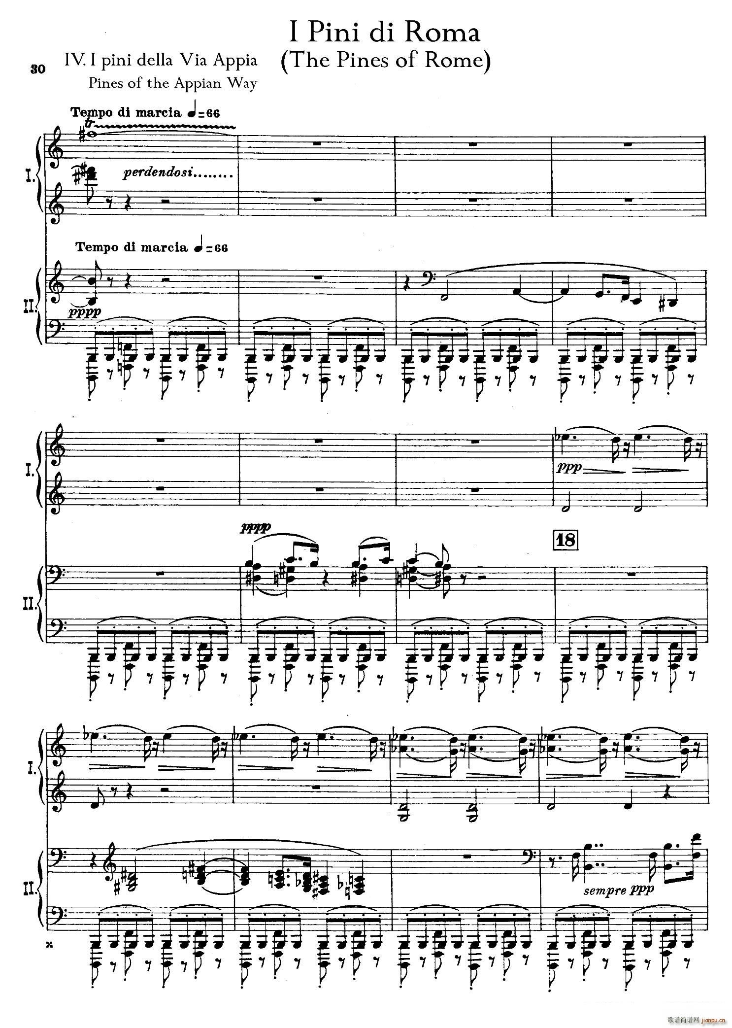 The Pines of Rome 交响诗 罗马的松树 双钢琴 第四部分 阿皮亚大道上的松树(钢琴谱)1