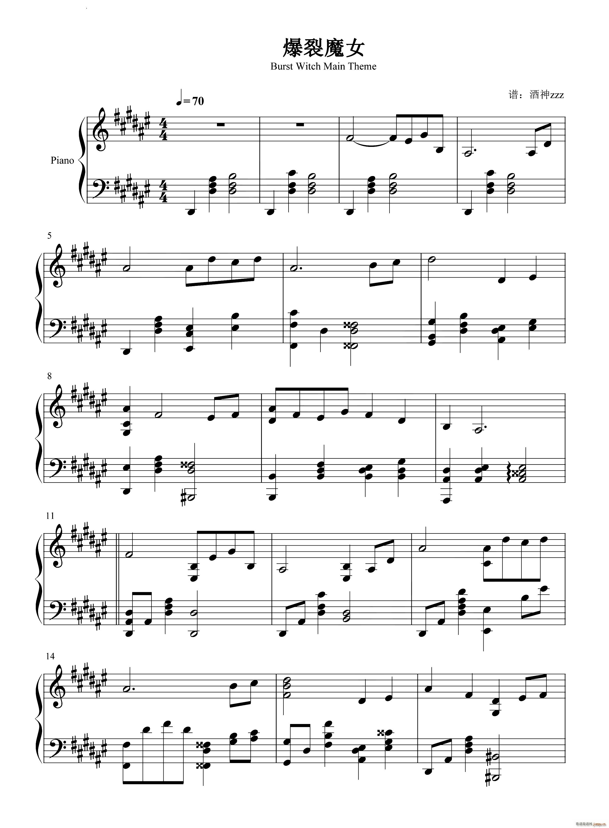 Burst Witch Main Theme 爆裂魔女主旋律(钢琴谱)1