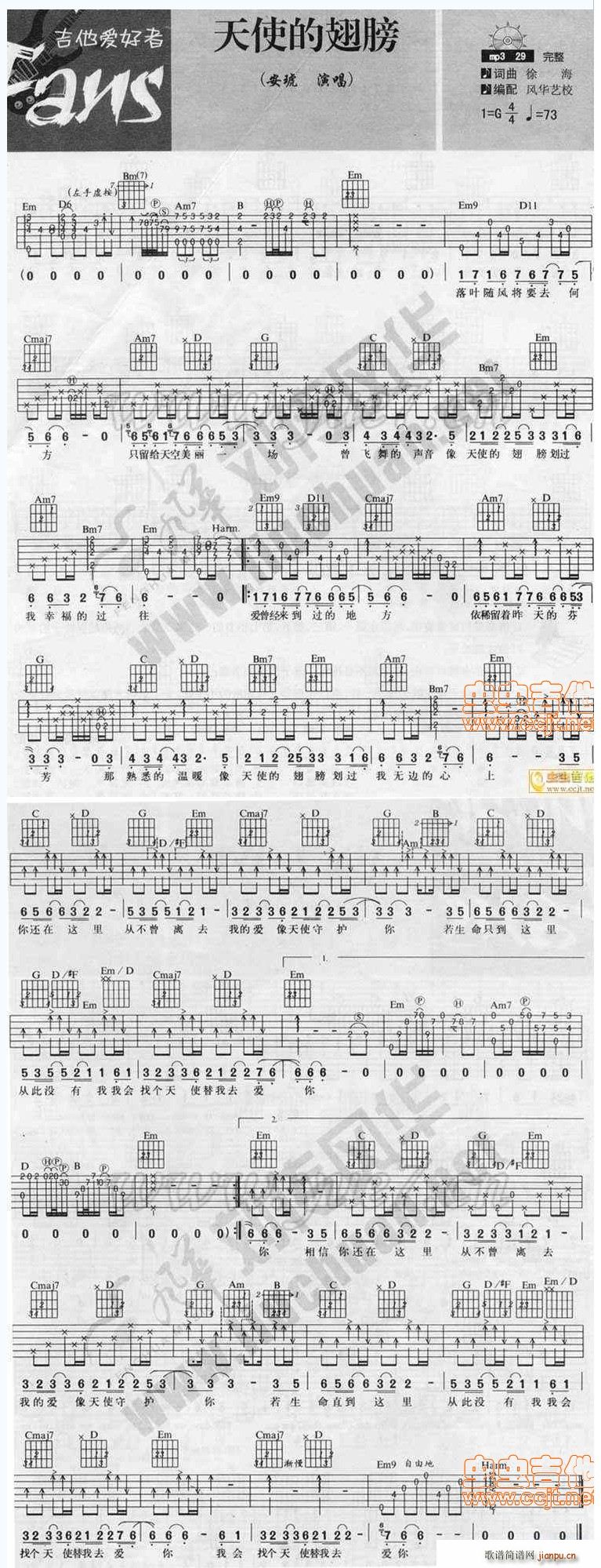天使的翅膀伴奏(吉他谱)1