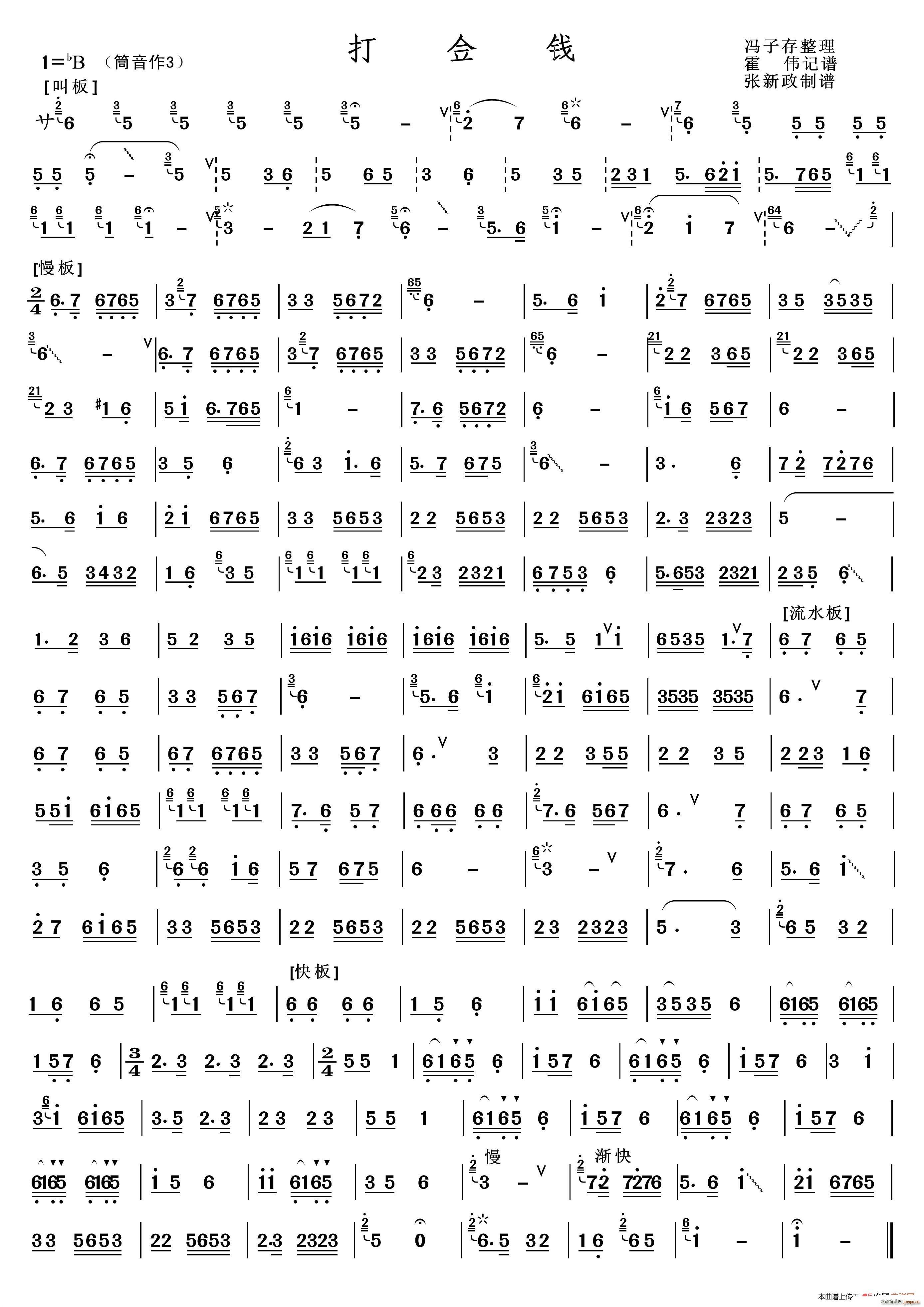 打金钱 冯子存整理 张新政制谱(十字及以上)1