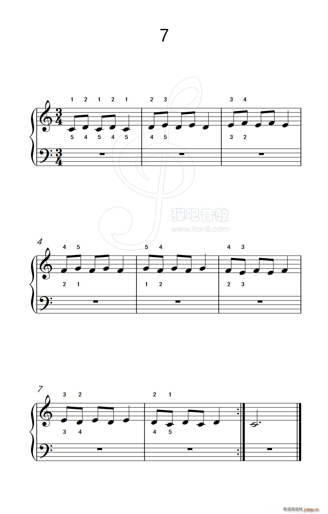 非连音练习 7 儿童钢琴手指练习 2(钢琴谱)1