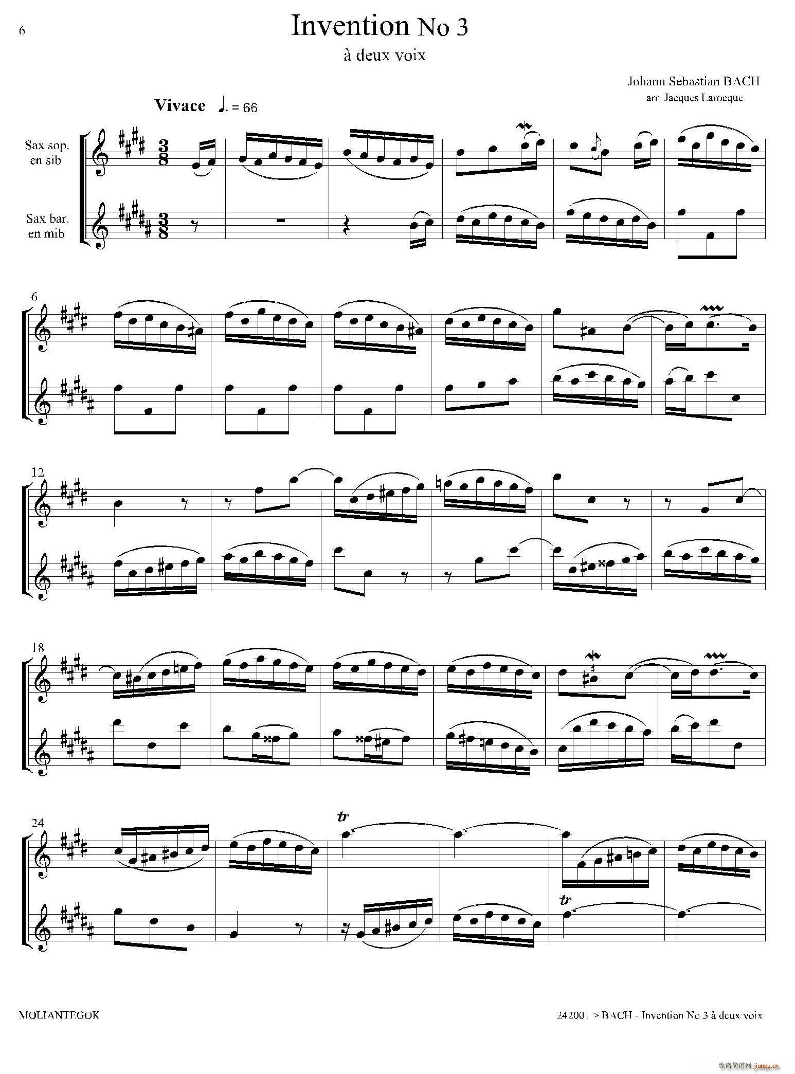 Inventions 巴赫15首创意曲 二重奏 3(总谱)1