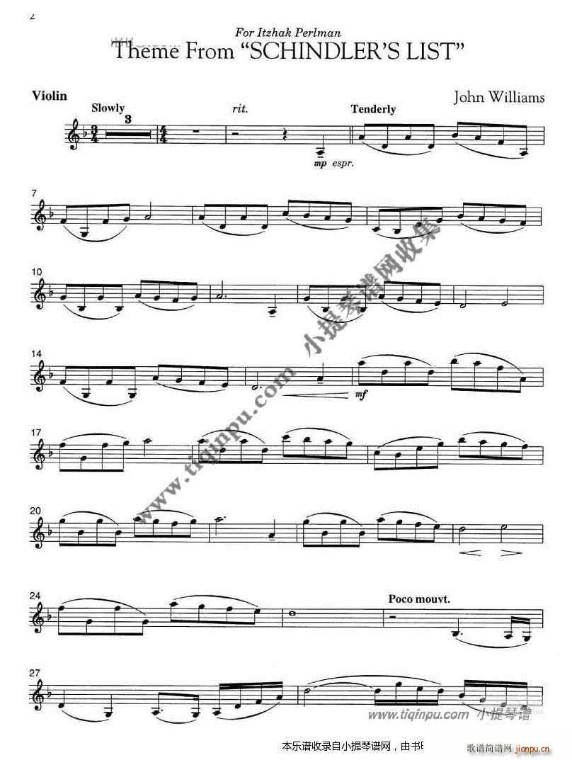 辛德勒的名单钢琴件奏(钢琴谱)1