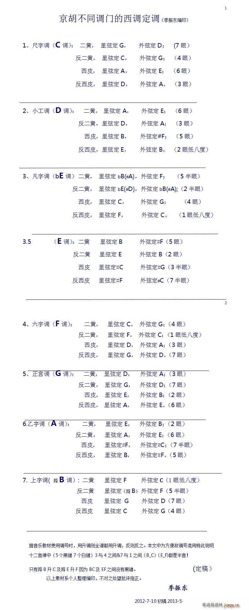京胡定调 眼 与西调的关系(十字及以上)1