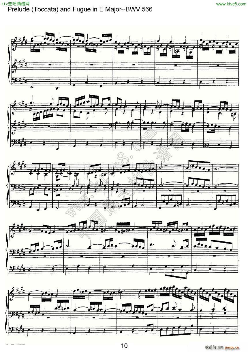 Prelude Toccata and Fugue in E Major BWV 566 管风琴谱(十字及以上)10