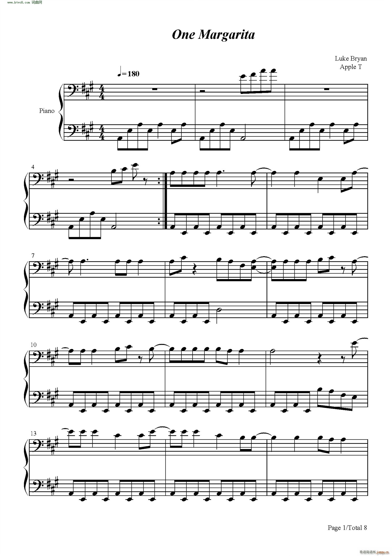 One Margarita(钢琴谱)1