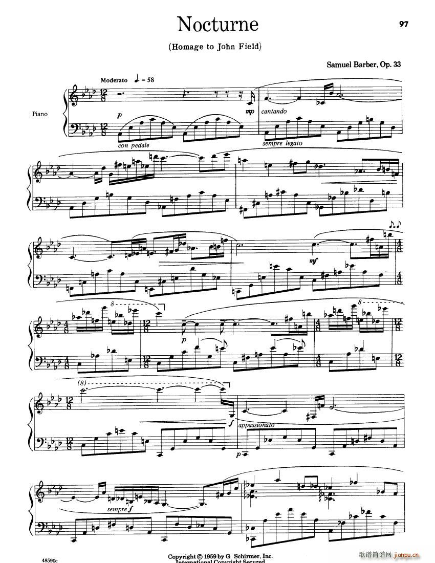 Barber op 33 Nocturne op 33 Nocturne(十字及以上)1