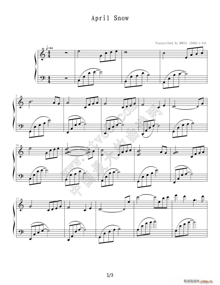 April Snow 四月的雪(钢琴谱)1