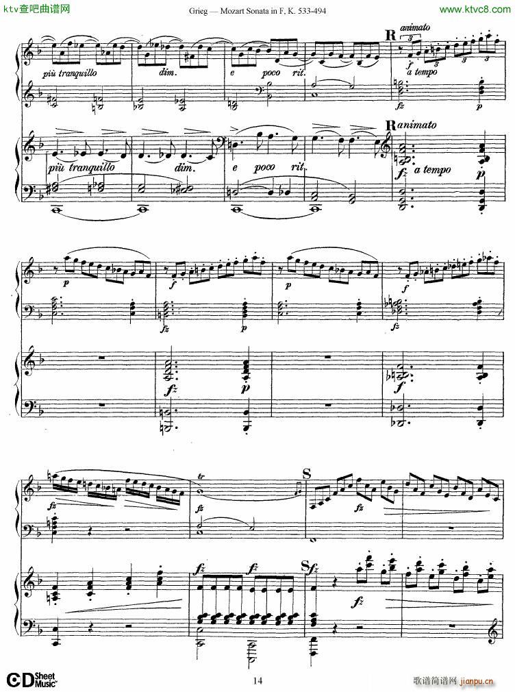 Grieg Sonata K 533 Mozart 2nd Piano Grieg(钢琴谱)14