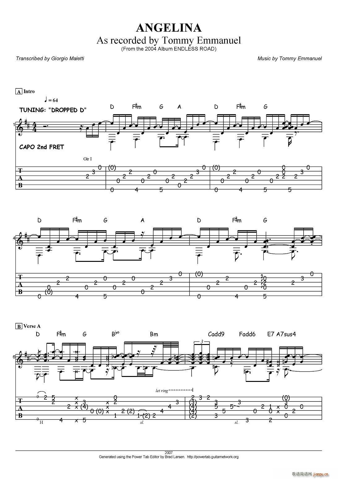 tommy emmanuel angelina 指弹吉他(吉他谱)1