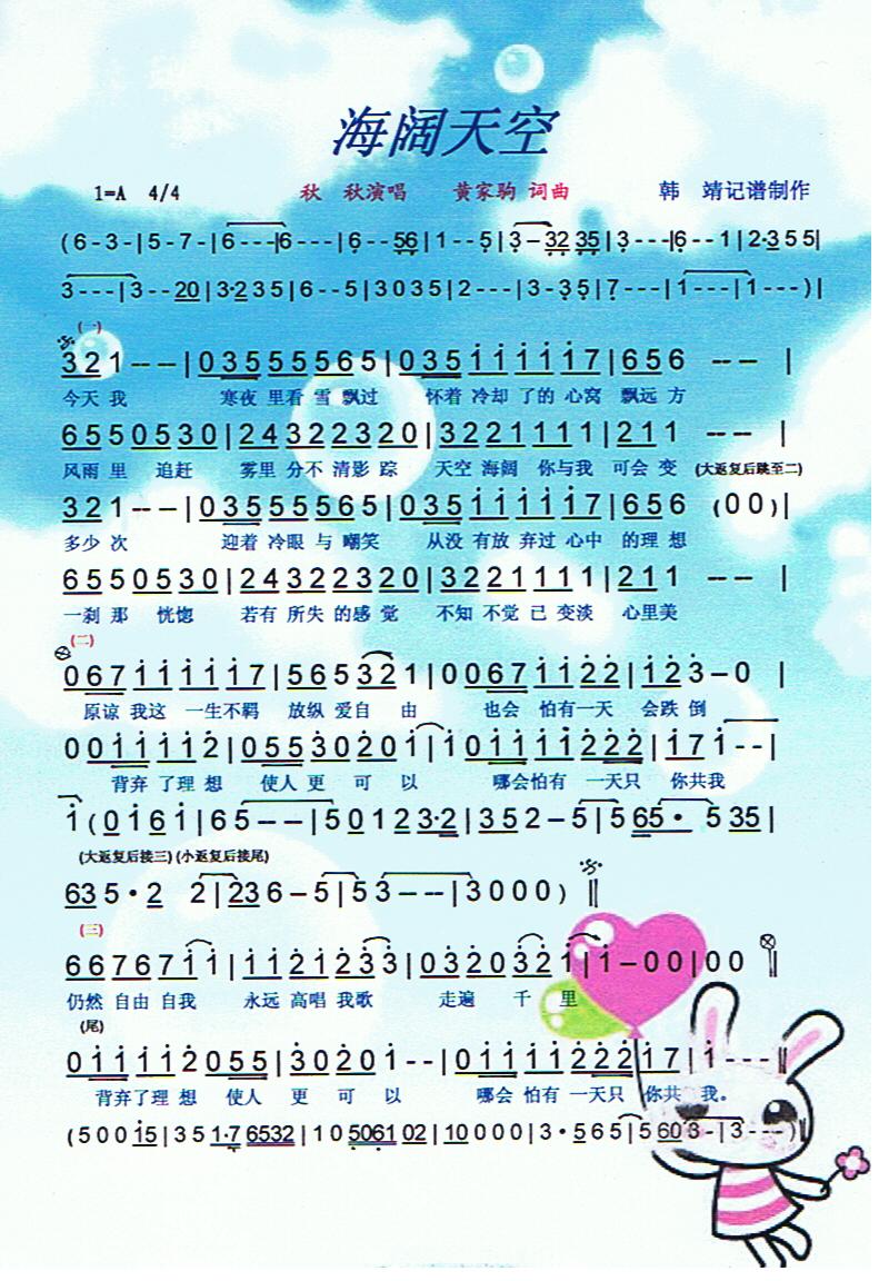 海阔天空【彩谱】(八字歌谱)1