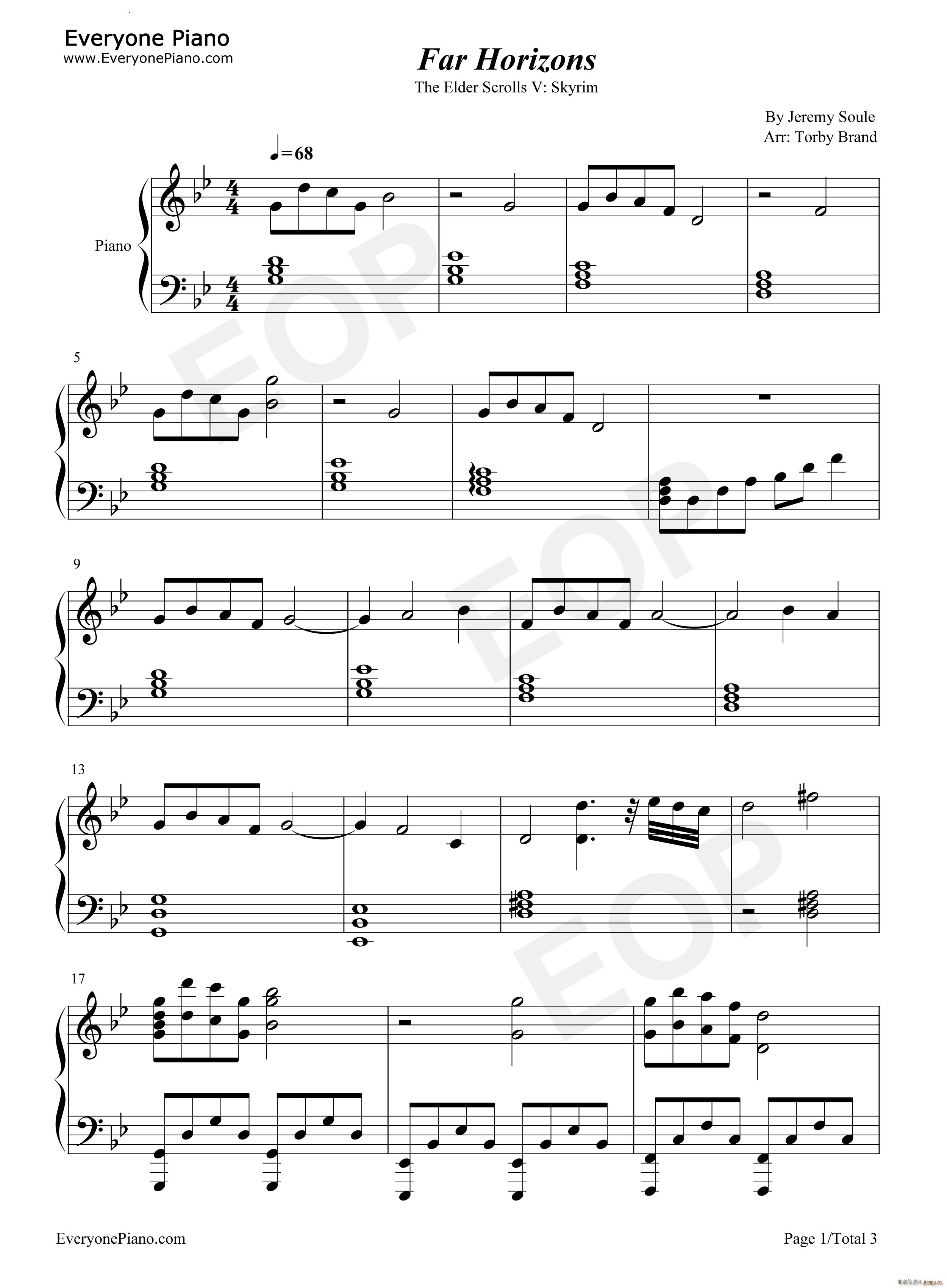 Far Horizons上古卷轴5天际BGM(钢琴谱)1