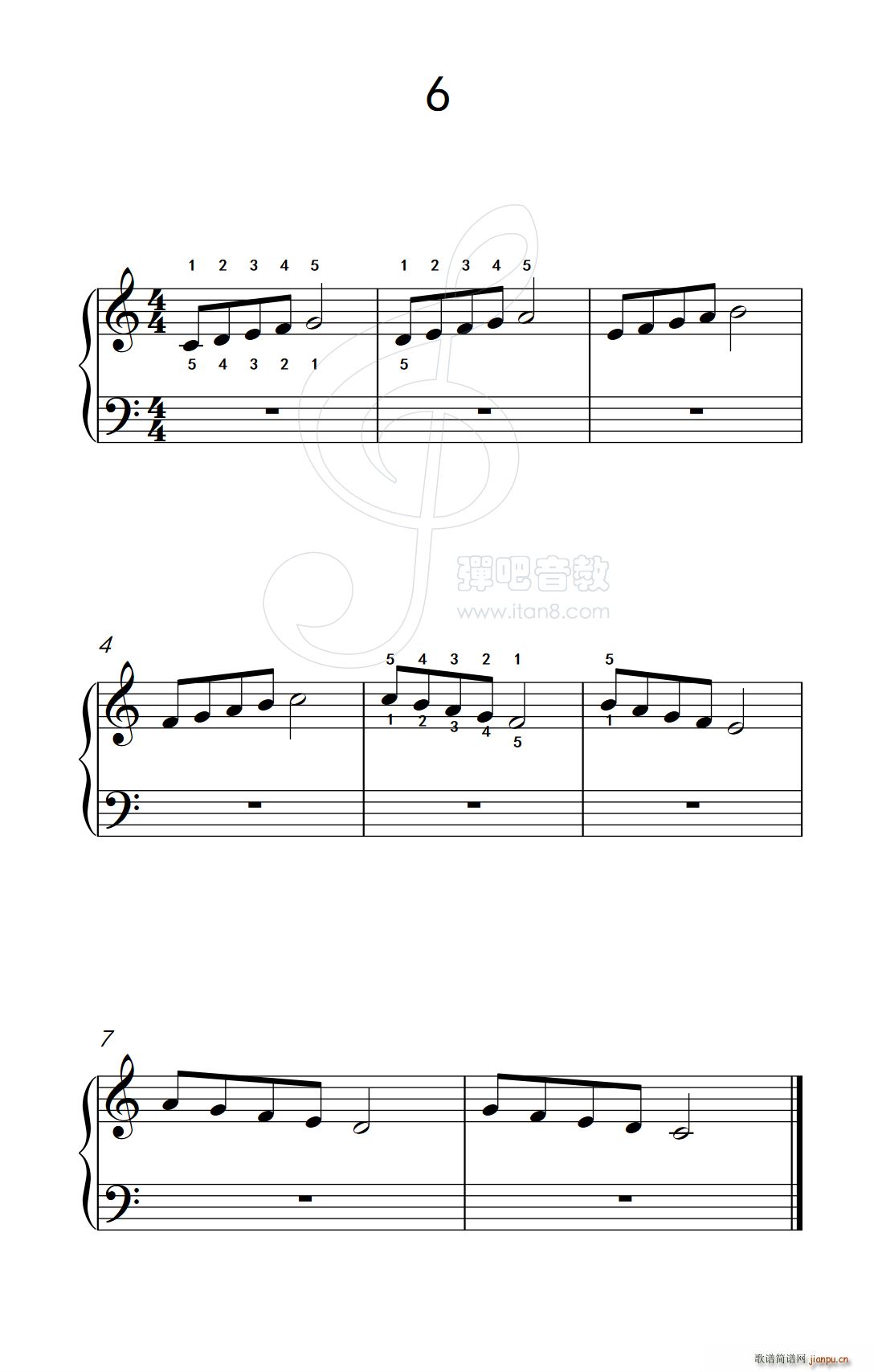 非连音练习 6 儿童钢琴手指练习 2(钢琴谱)1
