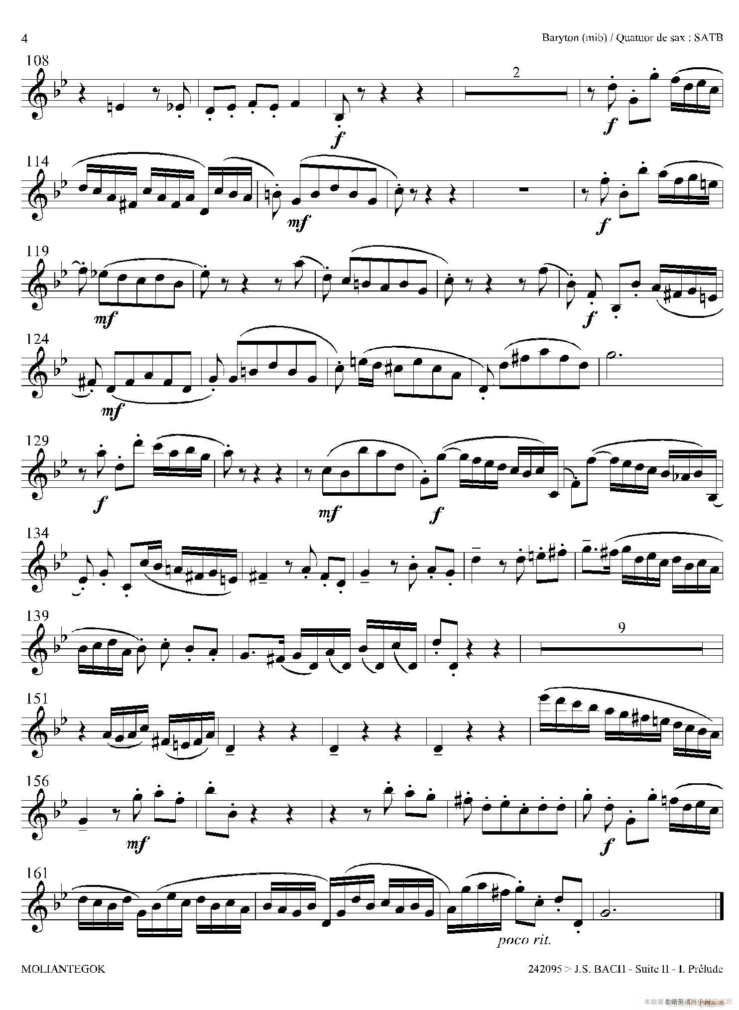 Suite anglaise No 2 BWV 807 法国组曲之二 前奏曲 上低音萨克斯(十字及以上)3