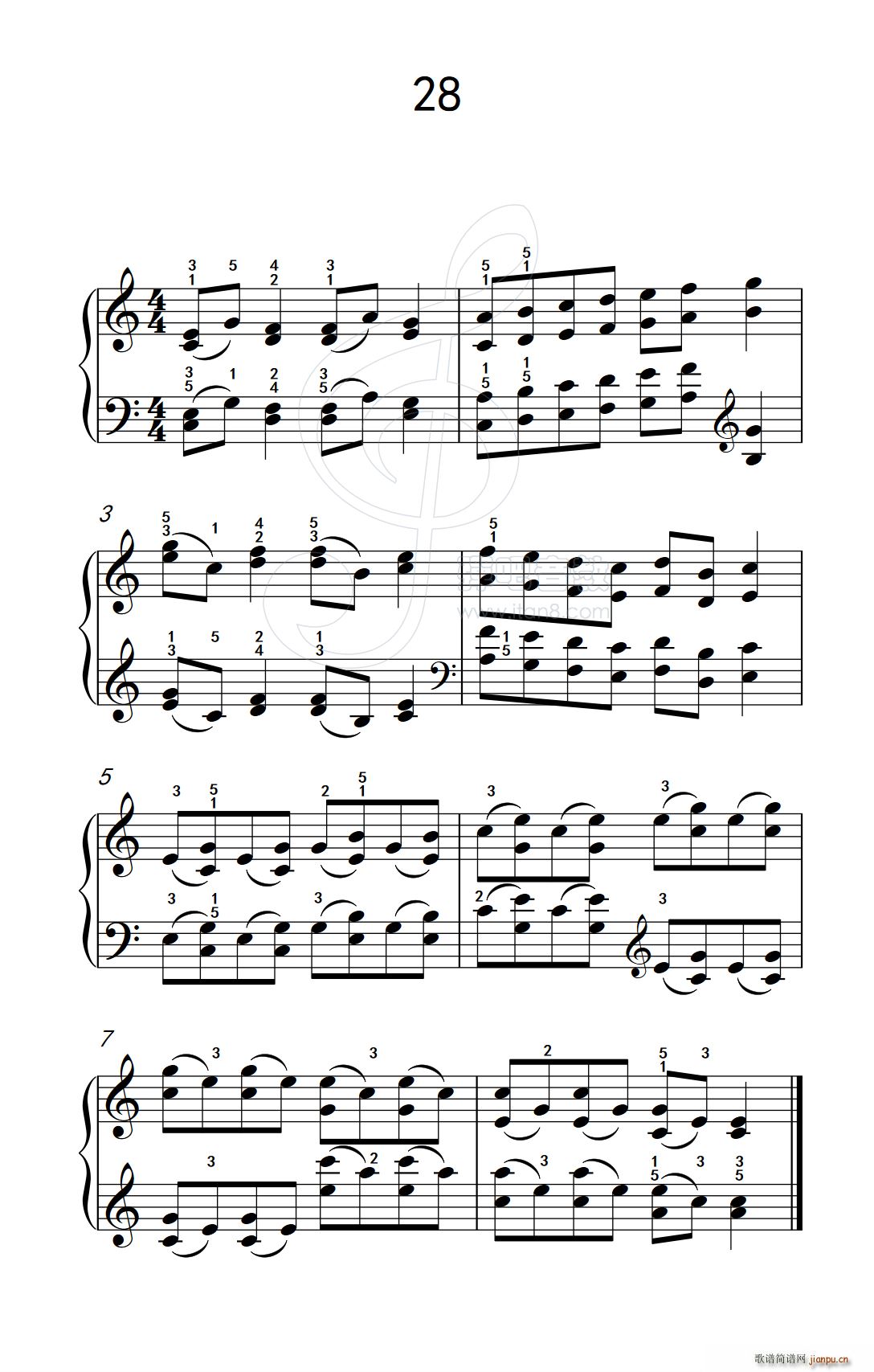 双音练习 28 儿童钢琴手指练习 2(钢琴谱)1