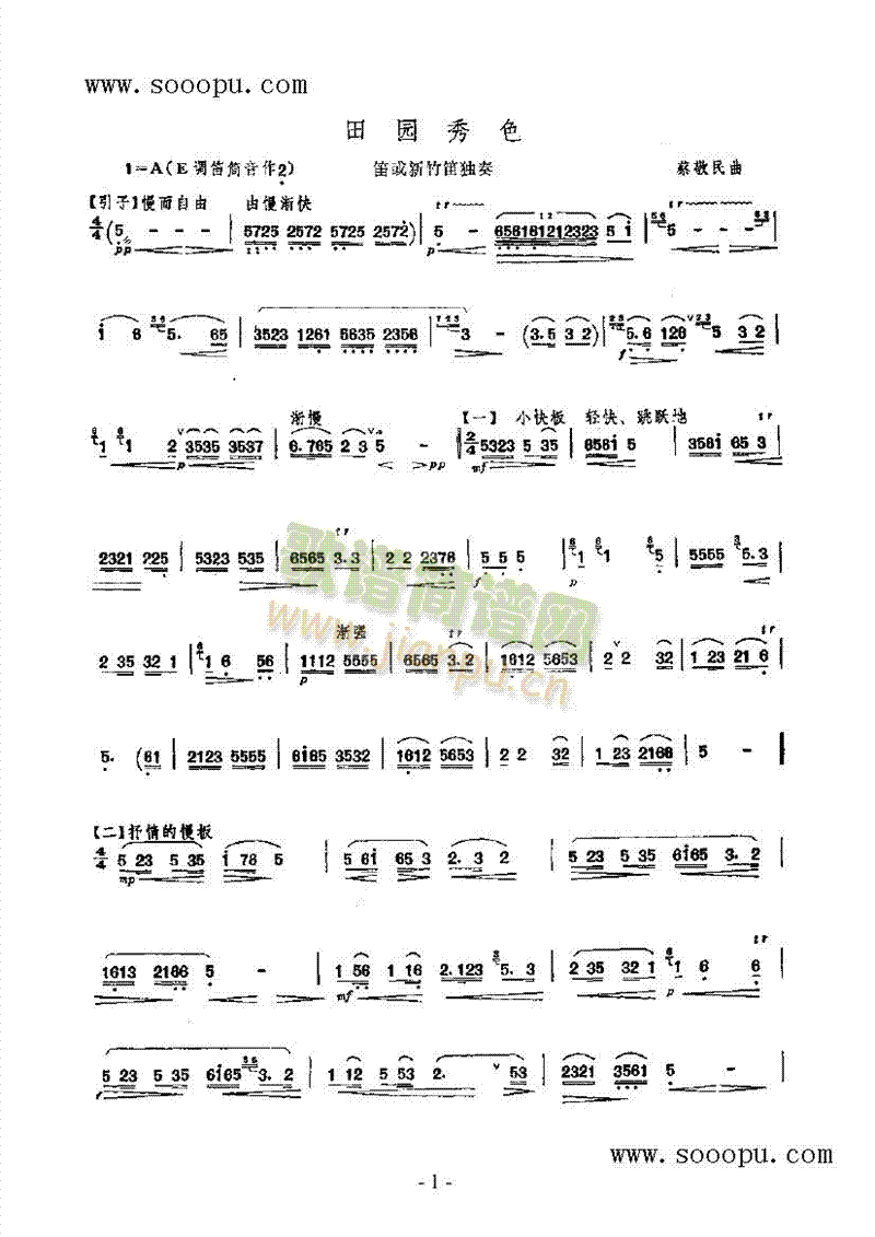 田园秀色民乐类竹笛(其他乐谱)1