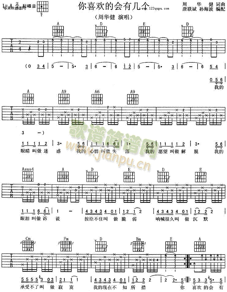 你喜欢的会有几个-周华健(吉他谱)1