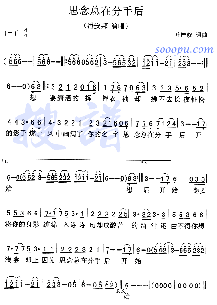 思念总在分手后(七字歌谱)1