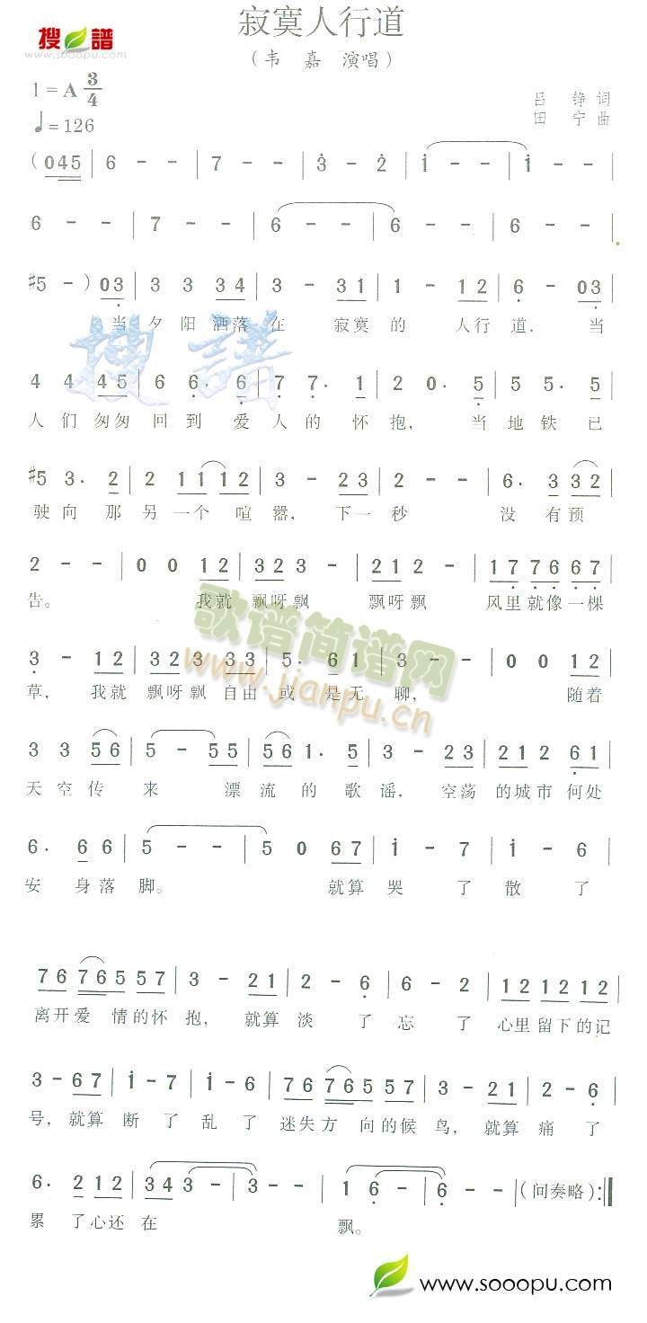 寂寞人行道(五字歌谱)1