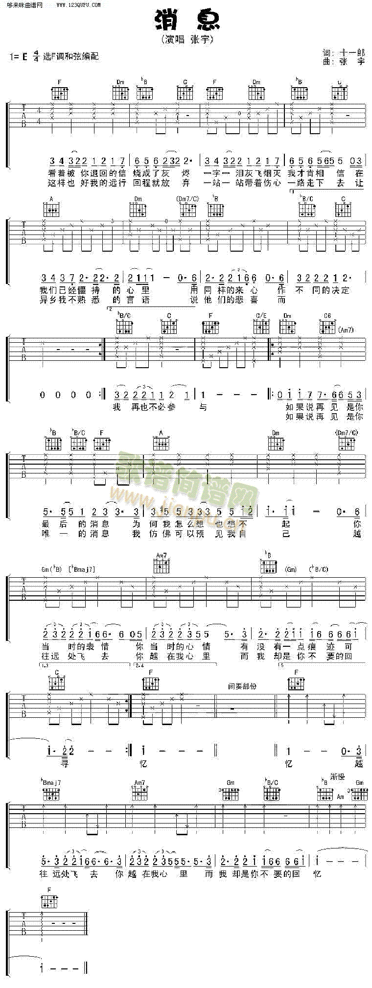 消息—张宇(吉他谱)1