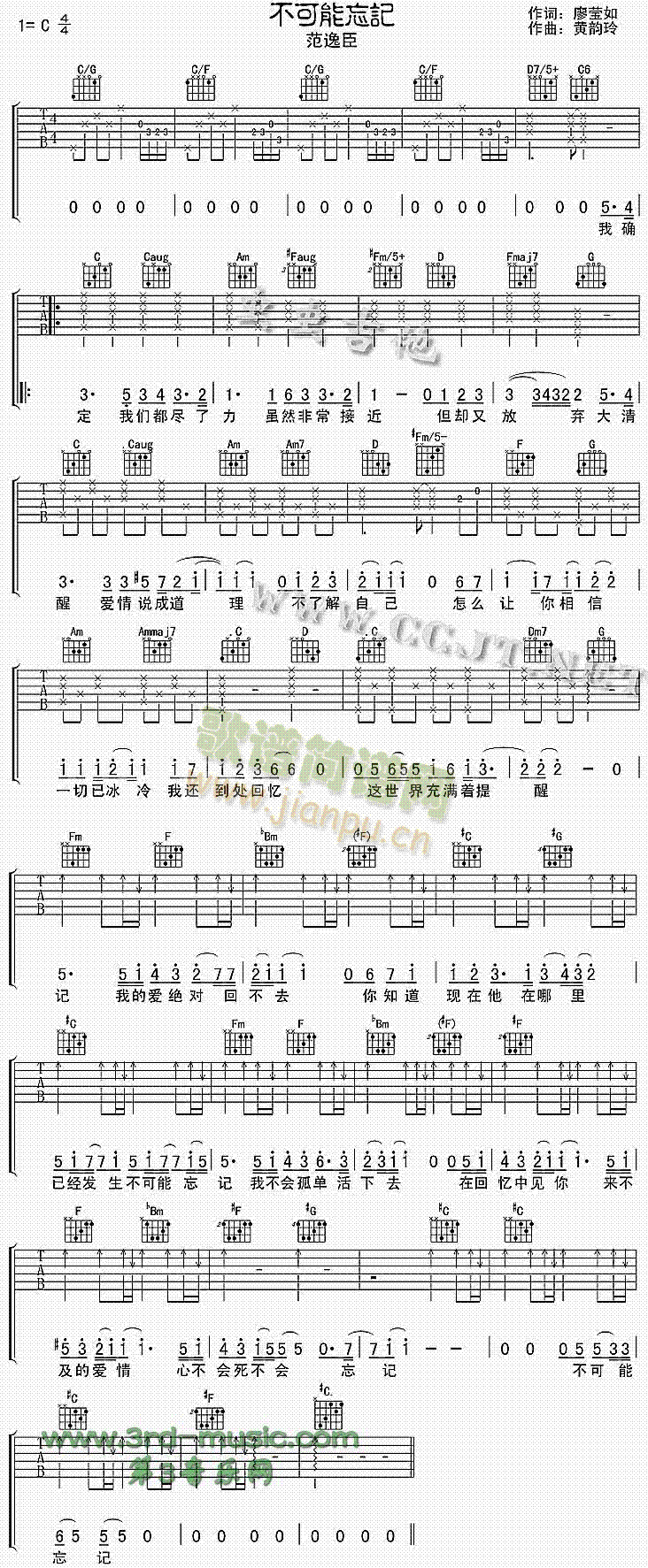 不可能忘记(吉他谱)1