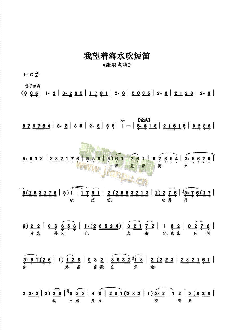 我望着海水吹短笛(八字歌谱)1