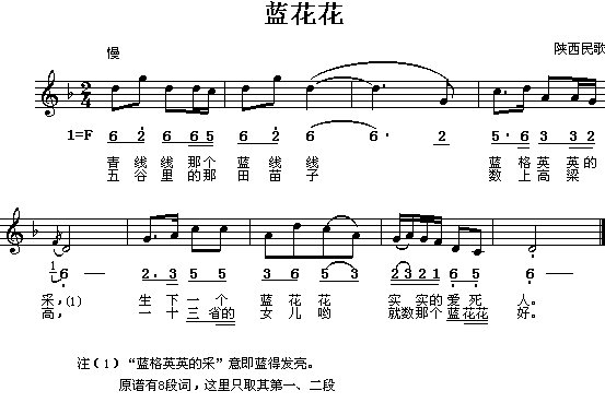 陕西民歌：蓝花花(钢琴谱)1