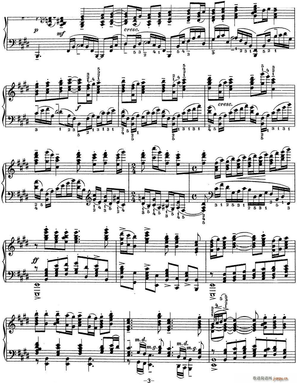 拉赫玛尼诺夫 钢琴前奏曲14 E大调 Op 32 No 3(钢琴谱)3