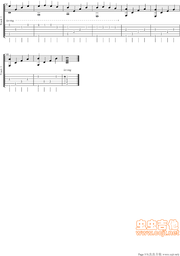 卡农吉他版C调自编(吉他谱)5