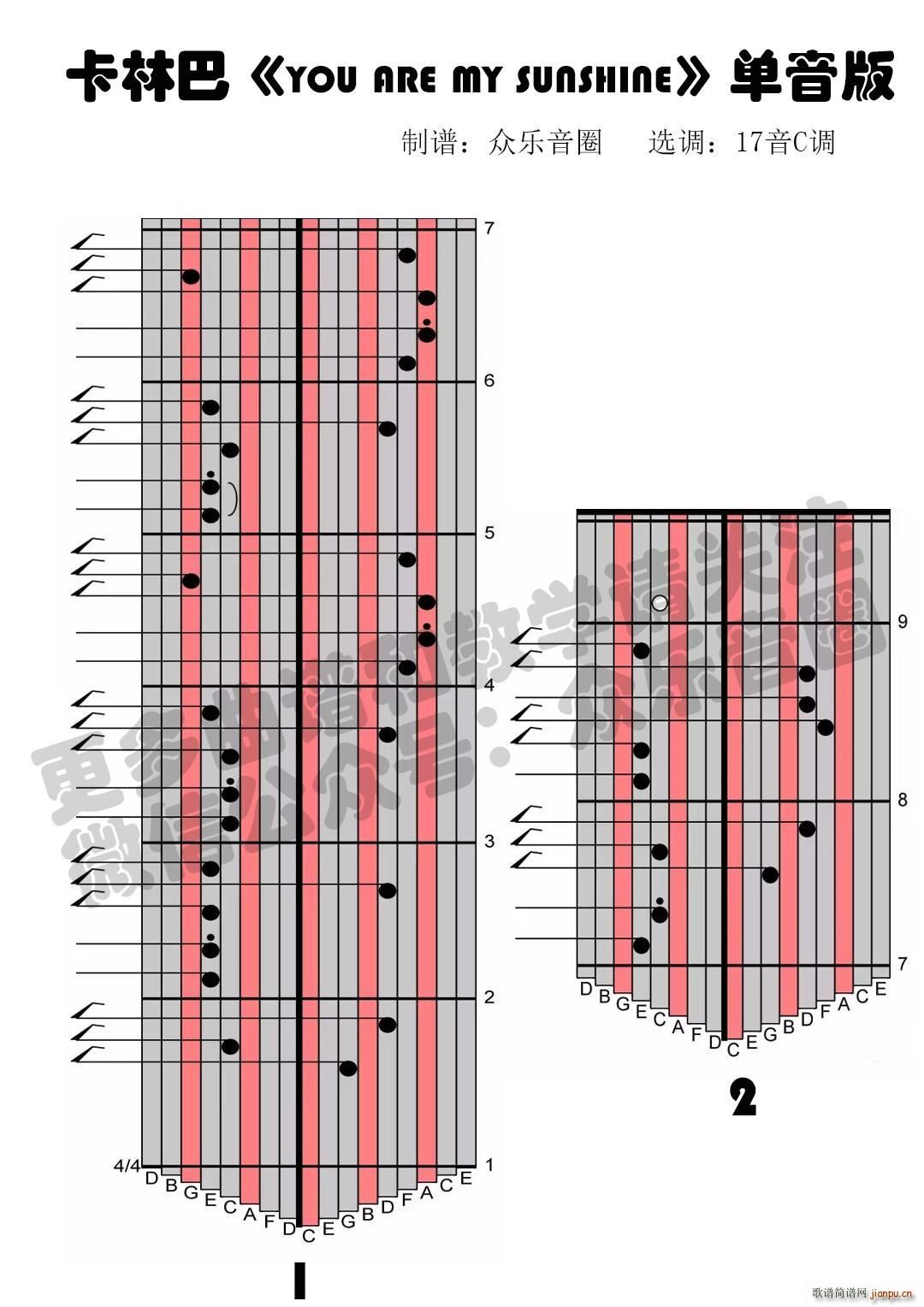 you 单音版 拇指琴卡林巴琴演奏谱(十字及以上)1