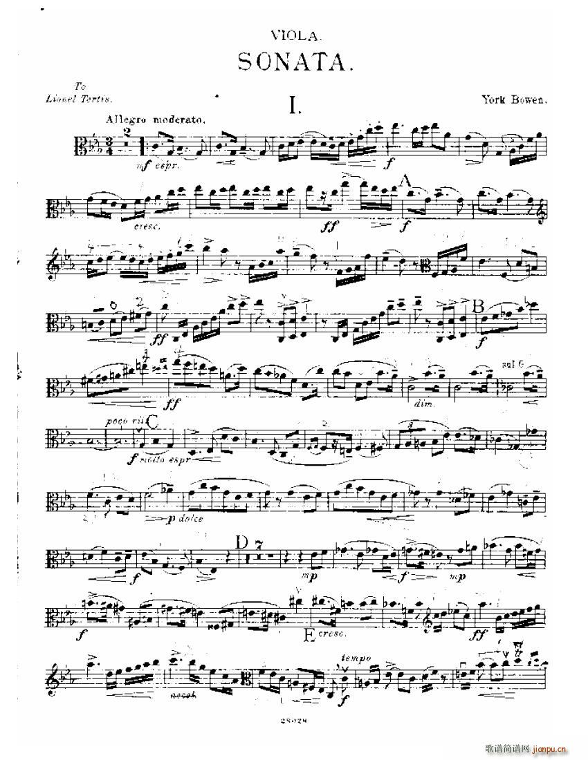 Bowen viola sonata No 1 Va part(钢琴谱)1