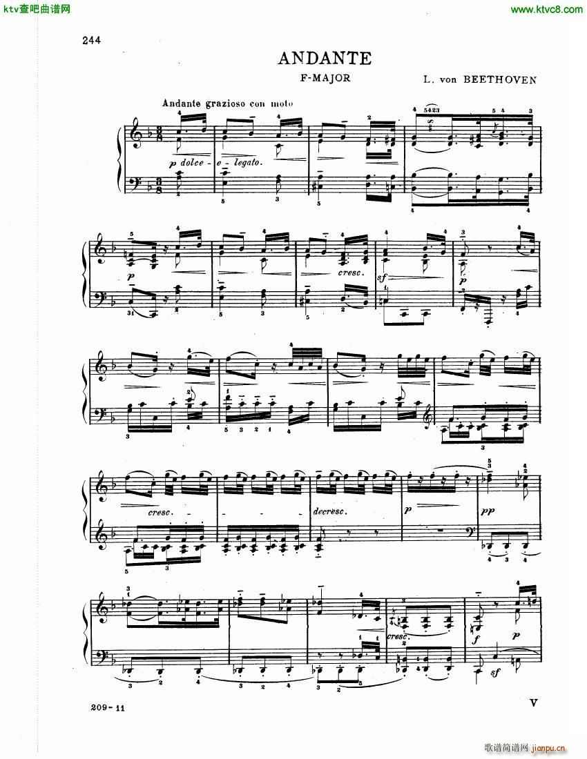 Beethoven WoO 57 Andante Favori in F major(钢琴谱)1