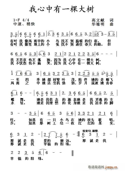 我心中有一棵大树(八字歌谱)1