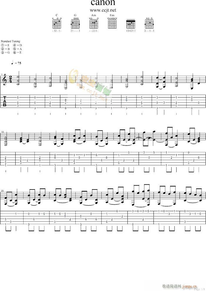 cann-卡农-木吉他指弹版(吉他谱)1