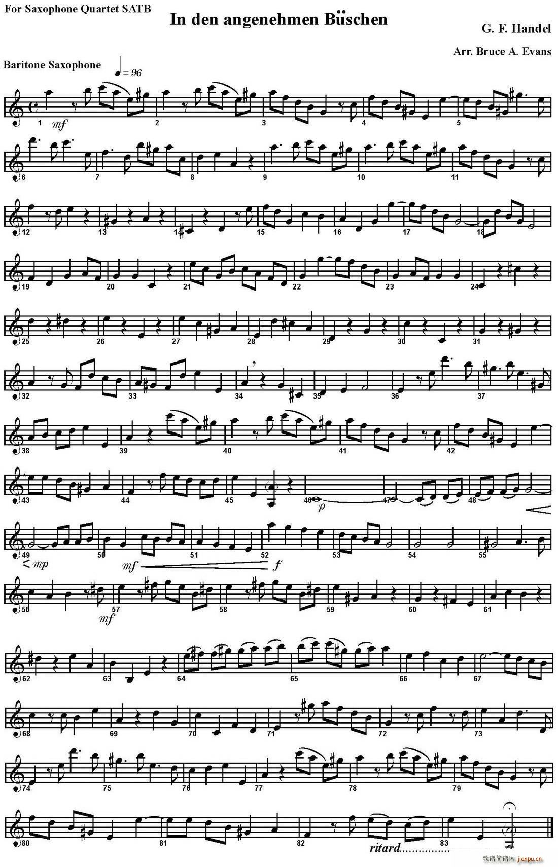 In den angenehmen Buschen 四重奏 上低音萨克斯(总谱)1