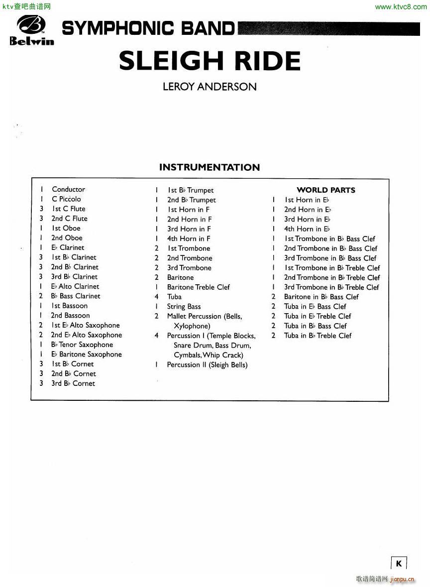 Anderson Sleigh Ride full score(钢琴谱)1