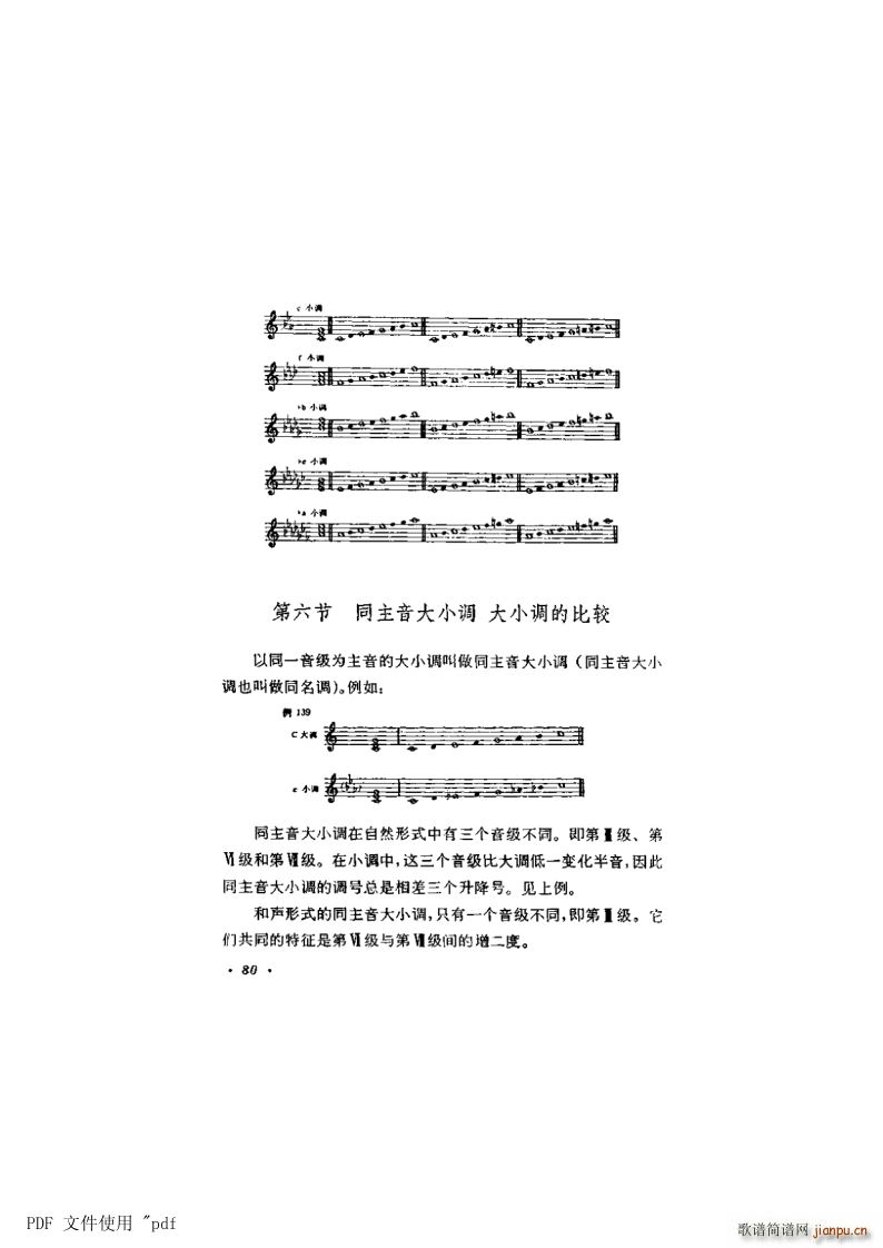 其他 第6章 大调式与小调式第80页第6节 同主音大小调 大小调的比较(十字及以上)1
