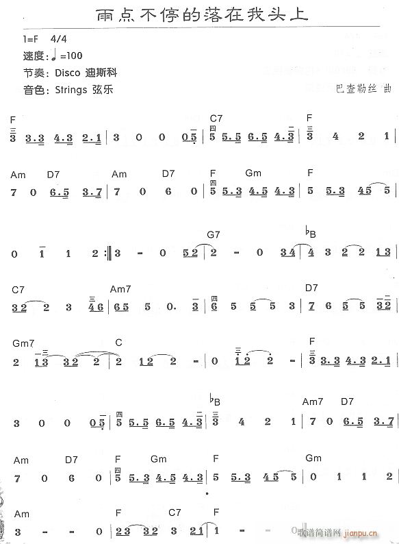 雨点不停的落在我头上(电子琴谱)1