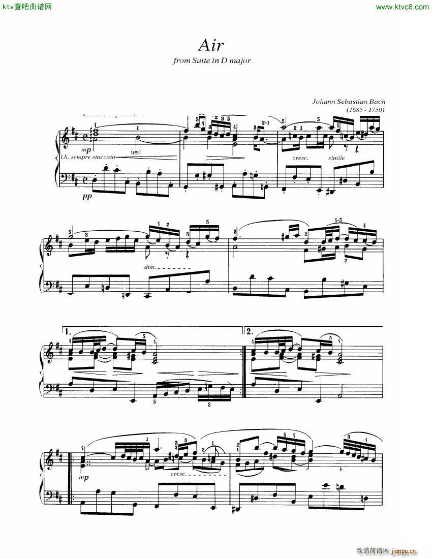 Bach JS BWV 1068 Air from Suite in D major(钢琴谱)1