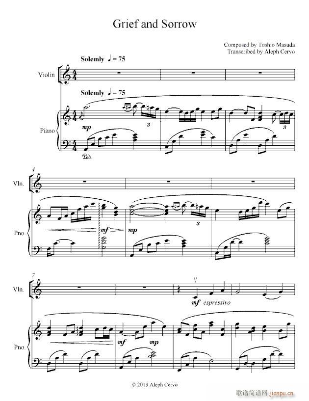 娜娜 和 Lara 演奏版 Grief and sorrow(钢琴谱)1