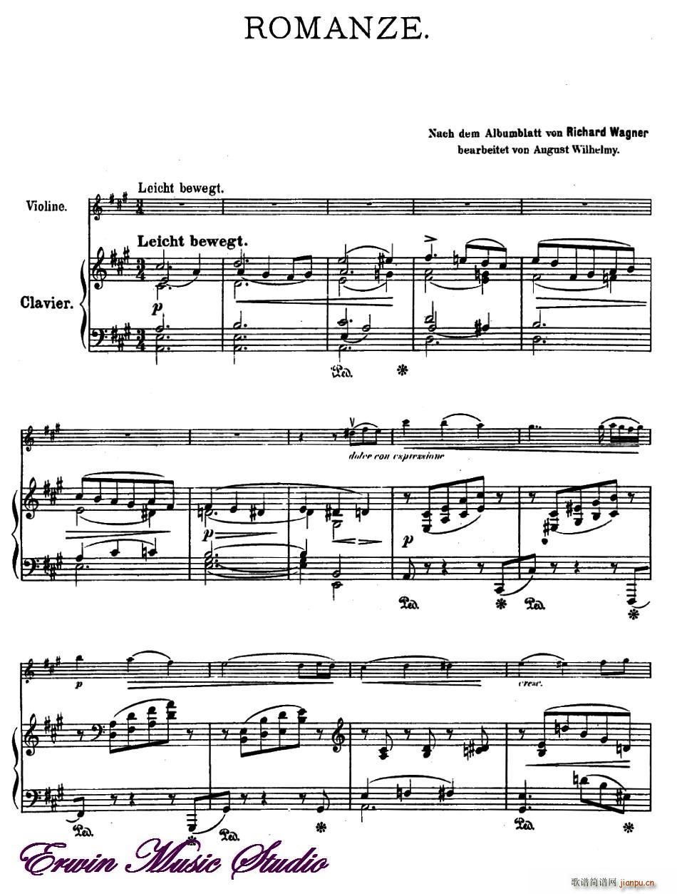 ROMANZE 浪漫曲 选自 公主梅特涅的专辑 钢琴伴奏 提琴(钢琴谱)1