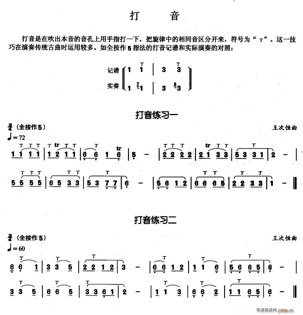 葫芦丝基本技巧练习曲——打音(葫芦丝谱)1