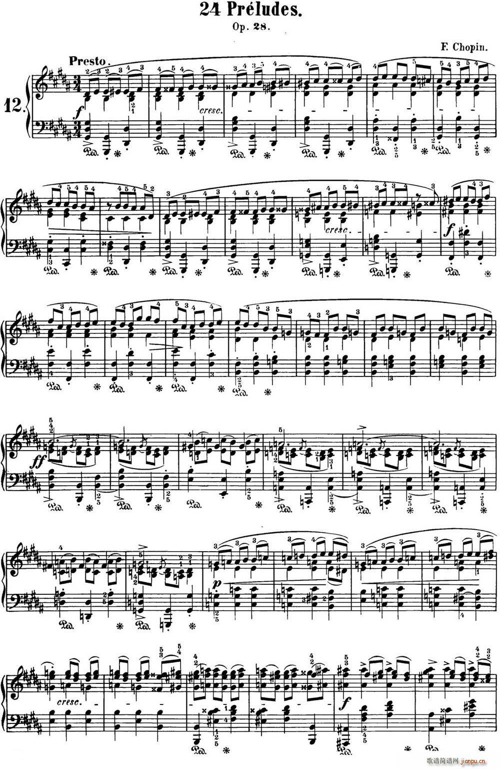 肖邦 24首钢琴前奏曲 Op 28 No 12 升G小调(钢琴谱)1