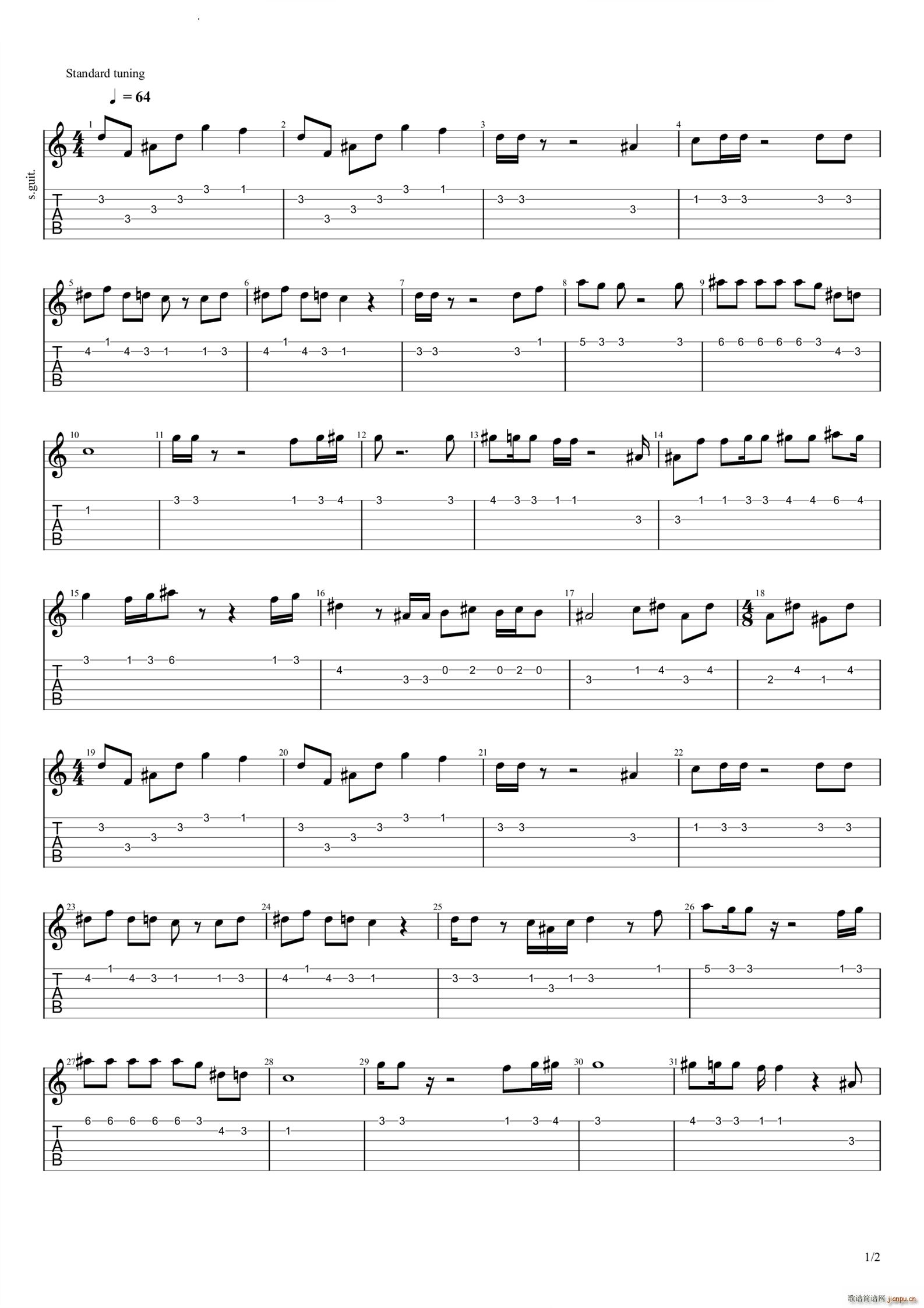 Bohemian Rhapsody波西米亚狂想曲单音(吉他谱)1