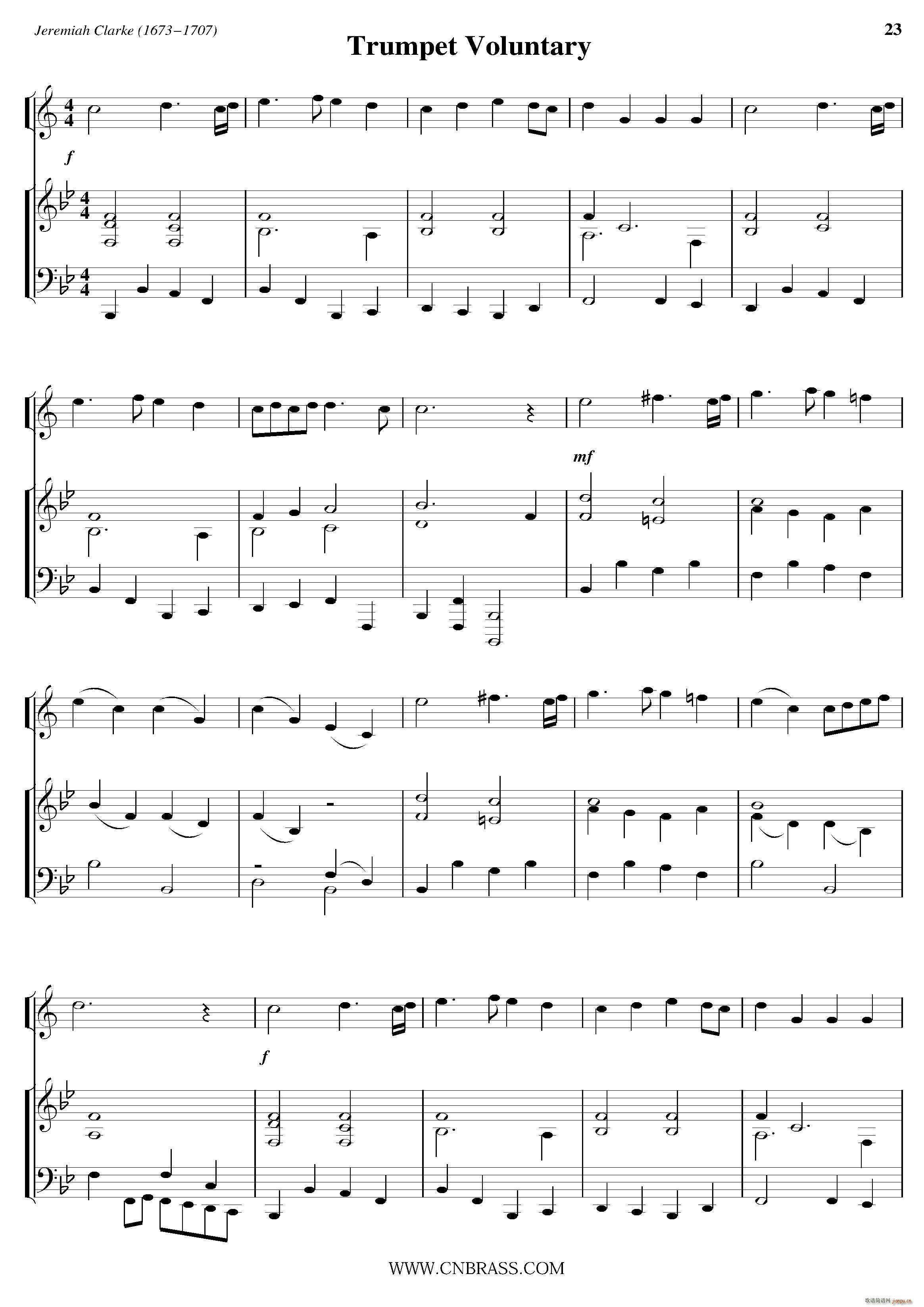 Trumpet Voluntary 小号 钢琴伴奏 铜管(钢琴谱)1