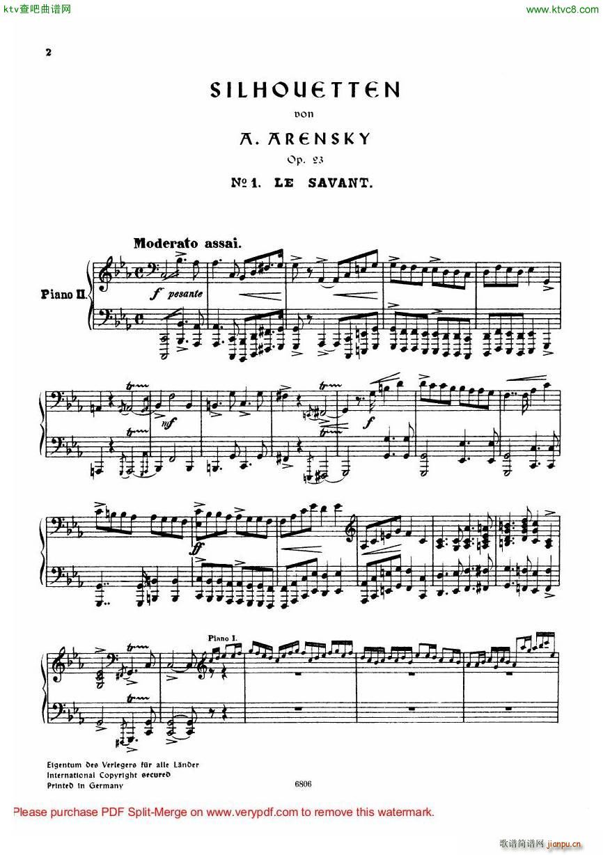 Arensky op 23 Suite No 2 Silhouettes(钢琴谱)23