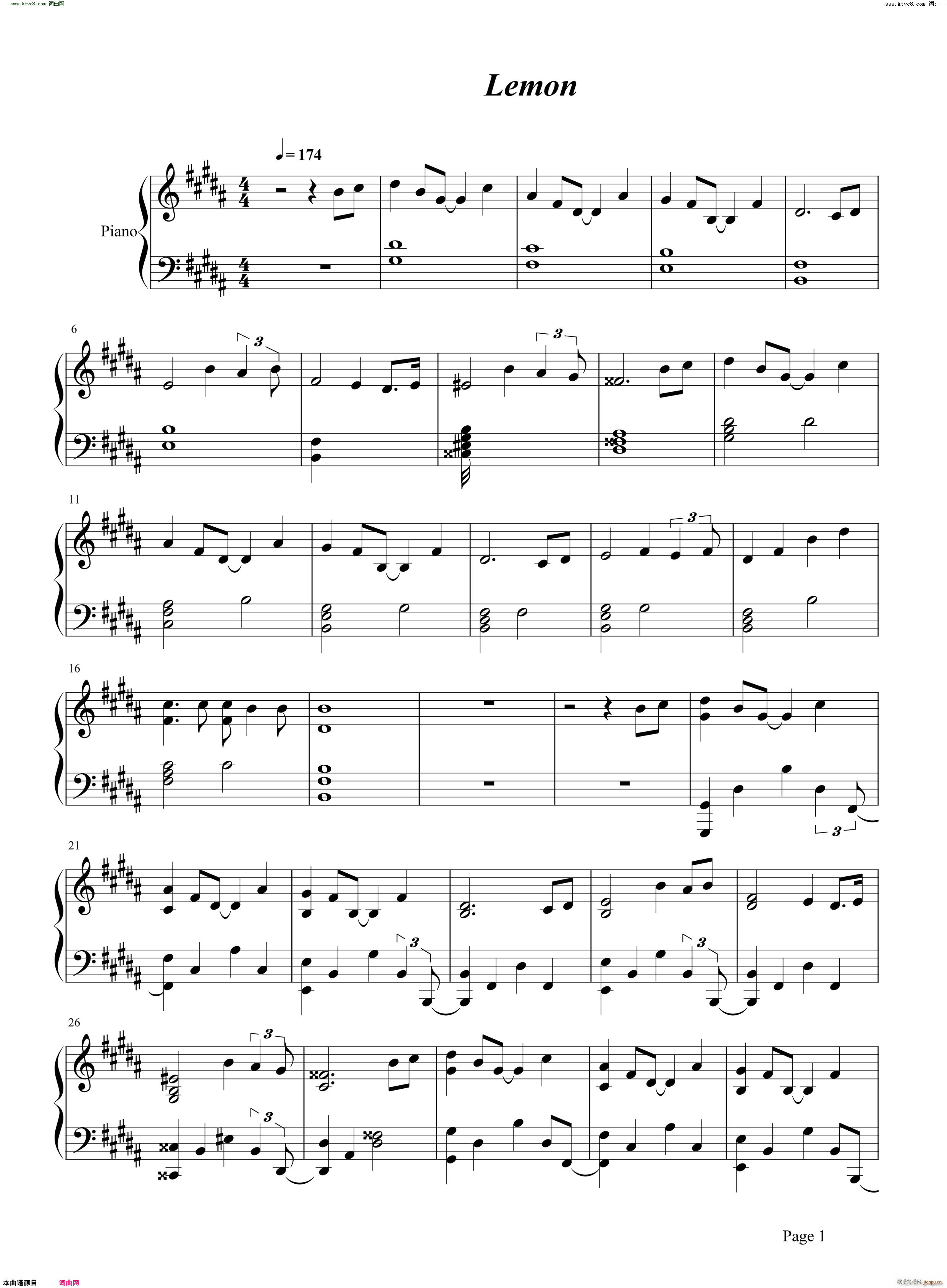 lemon 日剧(钢琴谱)1