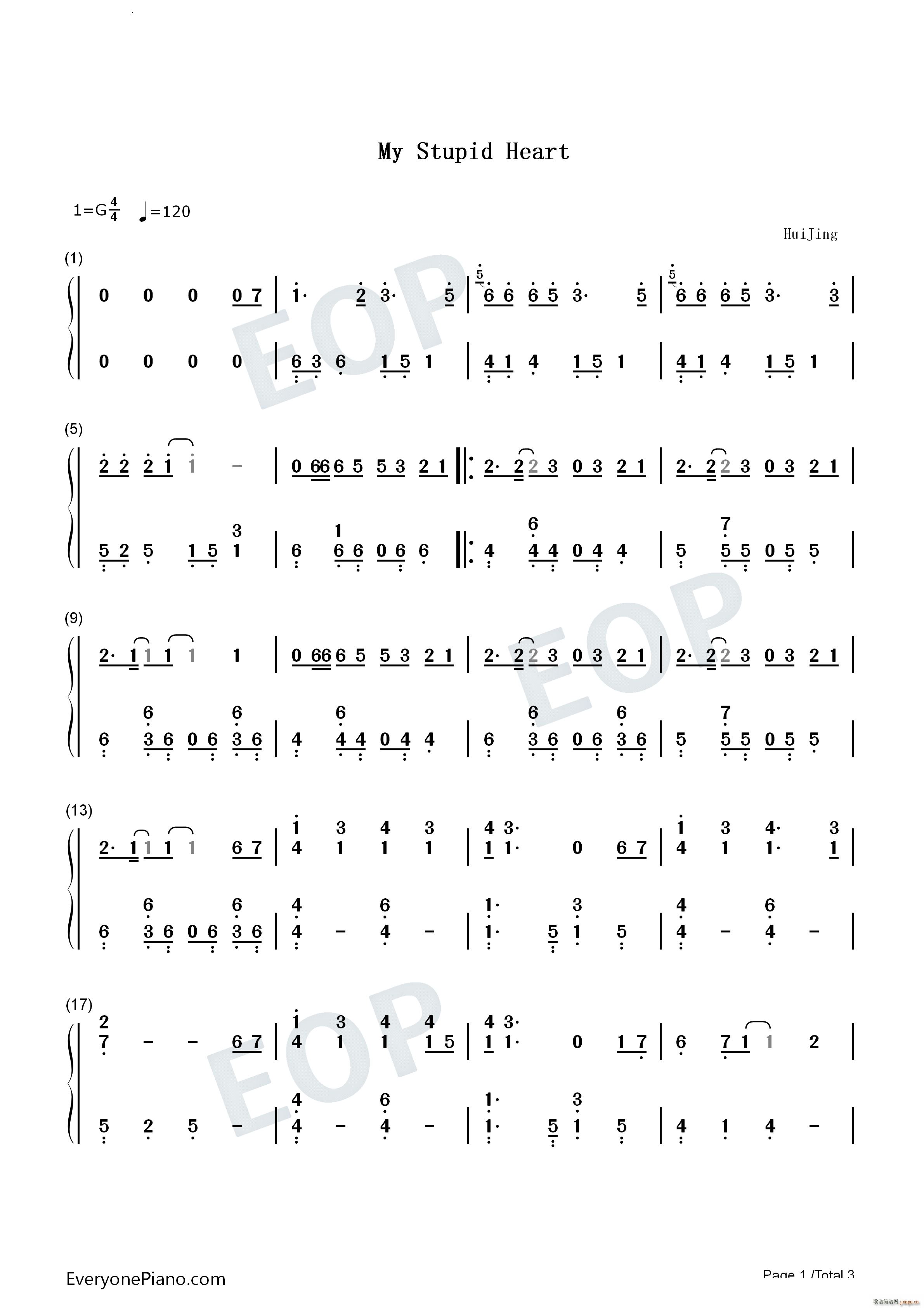 My Stupid Heart 我愚蠢的心抖音热歌(钢琴谱)6