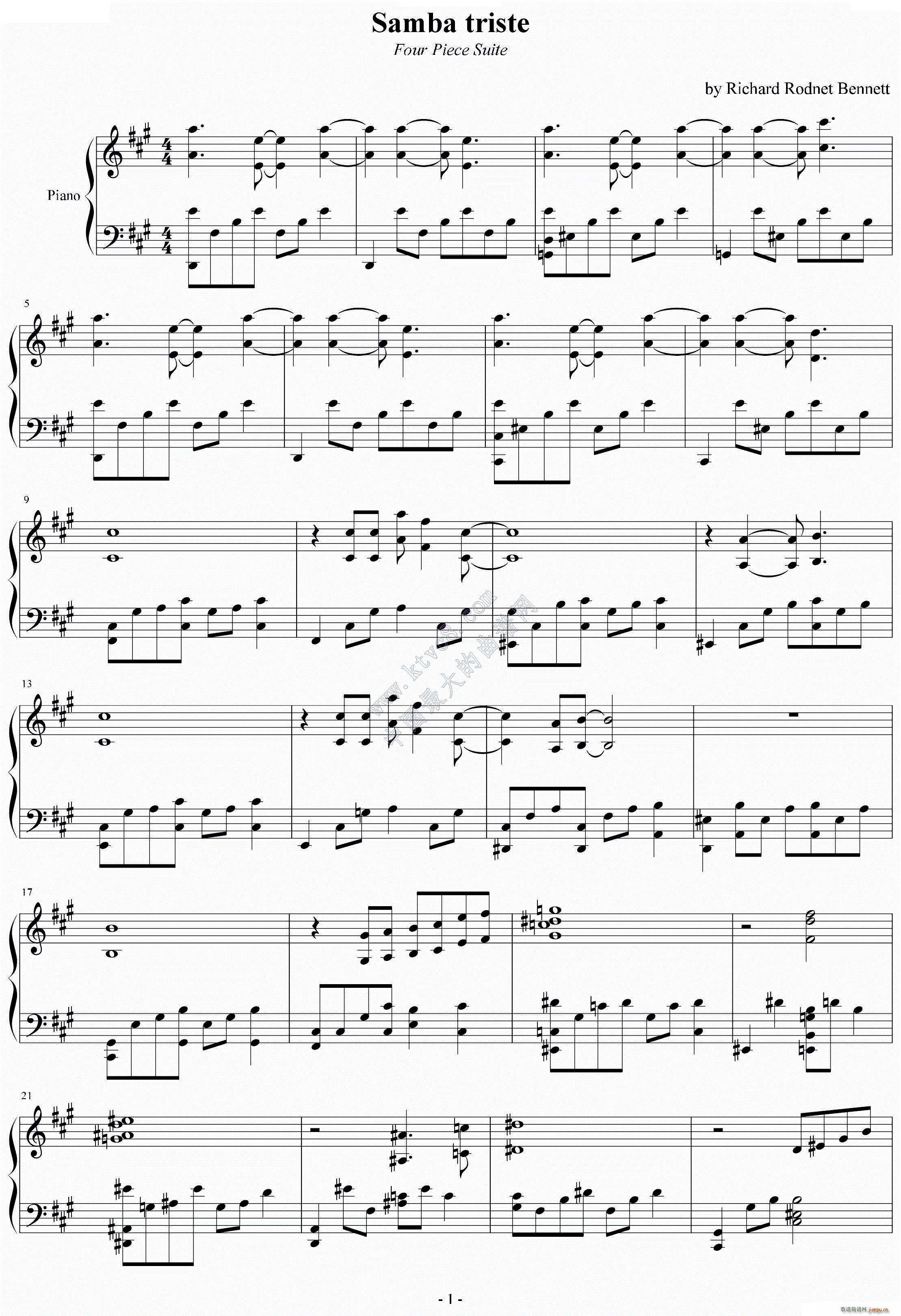 忧郁的桑巴Samba triste from Four Piece Suite(钢琴谱)1
