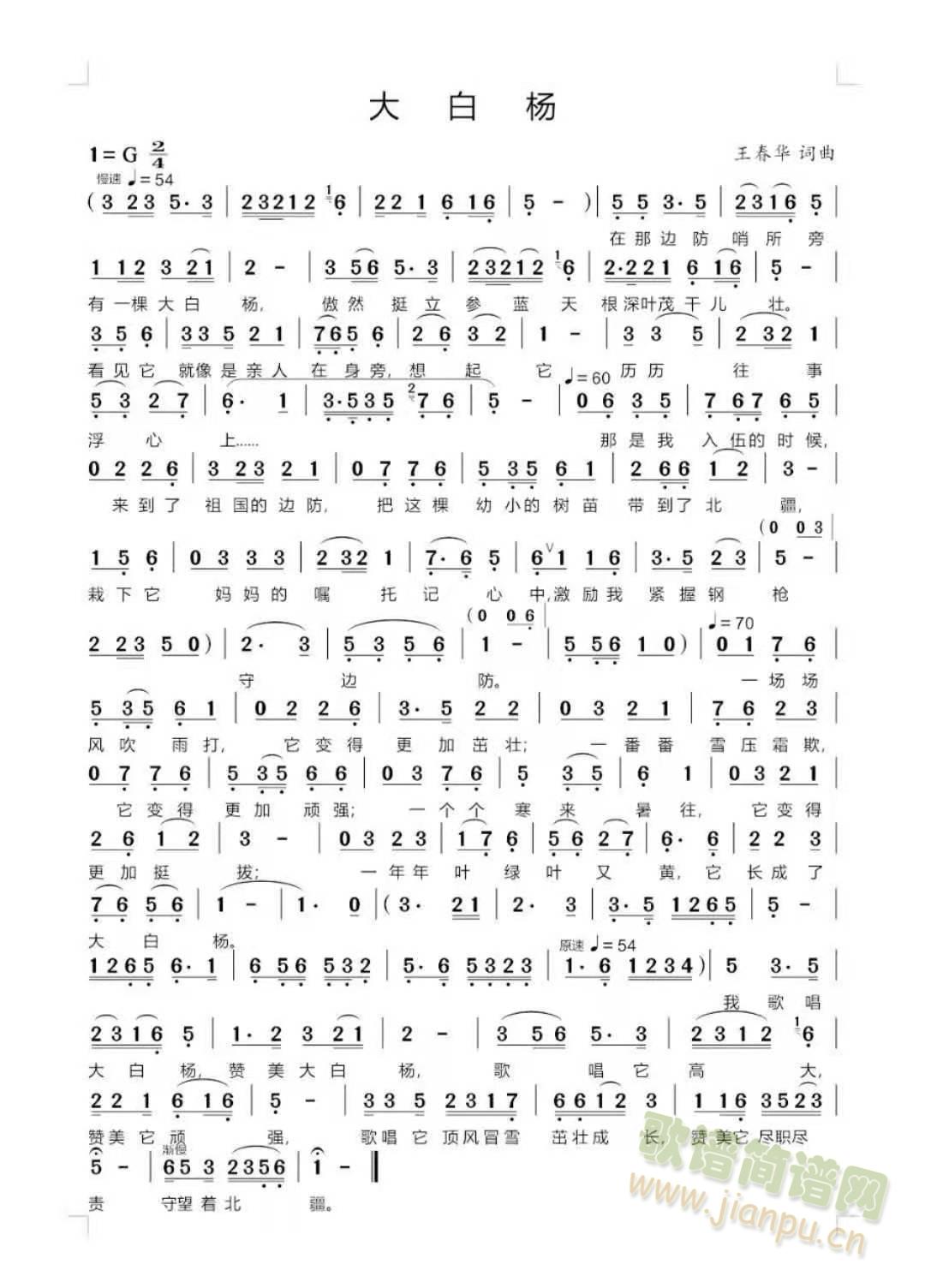 大白杨(三字歌谱)1